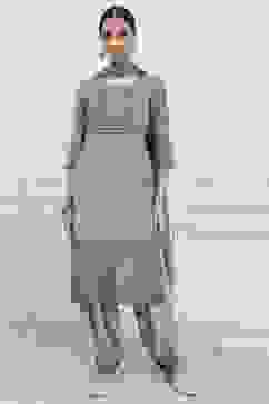 Grey Poly Crepe Digital Print Unstitched Suit Set image number 1