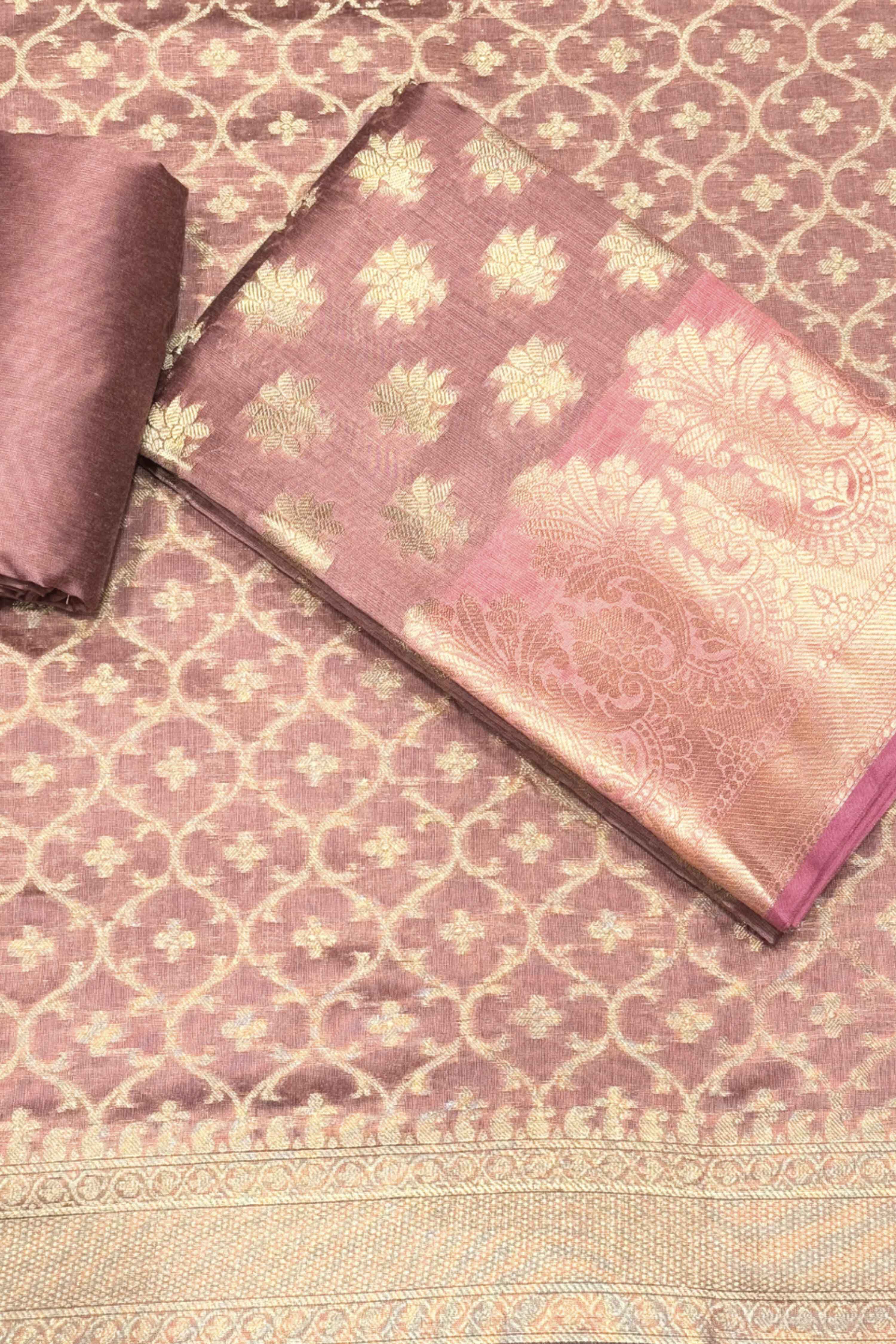 Rust Chanderi Banarsi Weave Unstitched Suit Set image number 0