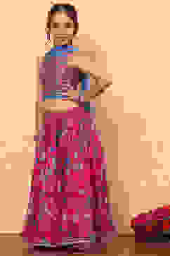 Pink Poly Chanderi Floral Printed Lehenga Set image number 5