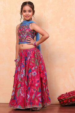 Pink Poly Chanderi Floral Printed Lehenga Set image number 5