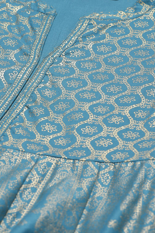 Ochre Cotton Flared Fusion Printed Dress image number 1
