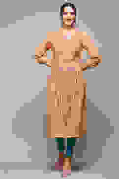 Orange Cotton Printed Straight Kurta image number 5