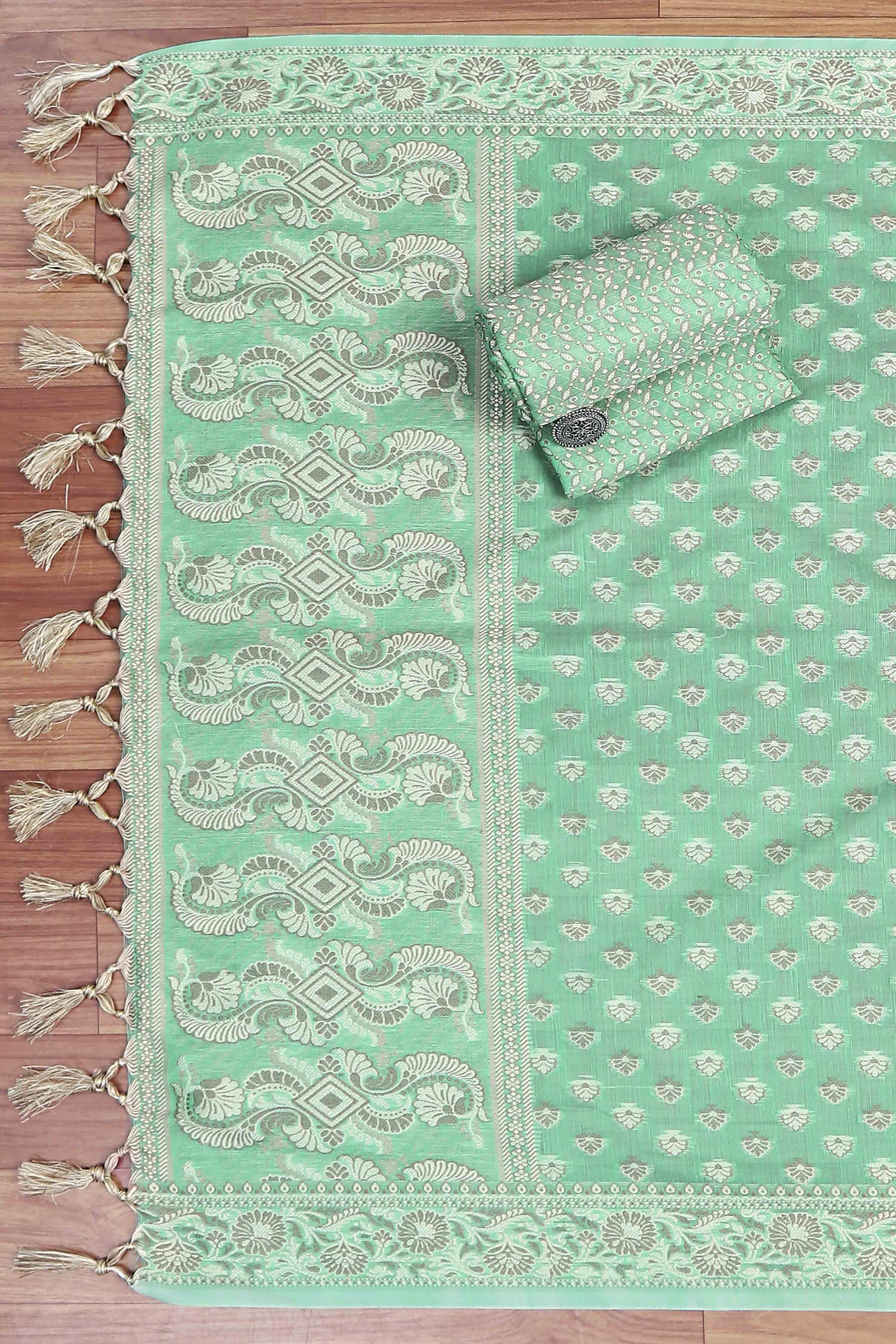 Mehendi Cotton Printed Embroidered Unstitched Suit Set image number 3
