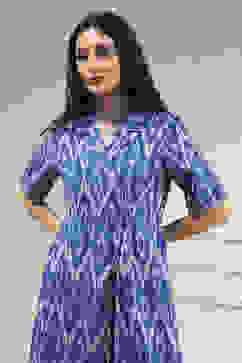 Blue Cotton Flared Yarndyed Dress image number 1