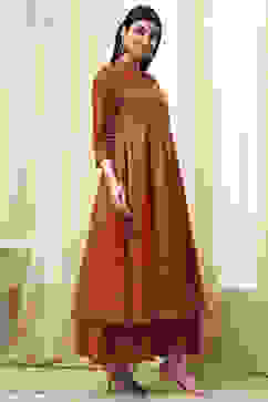 Terracotta Cotton Layered Anarkali Dress image number 2