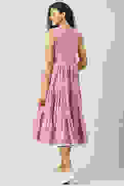 Pink Cotton Flared Printed Dress image number 4