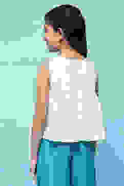 White Cotton Top With Contrast Colored Embroidery  image number 3