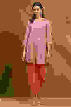 Blush Pink Viscose Blend Embellished Asymmetric Kurta Set image number 6