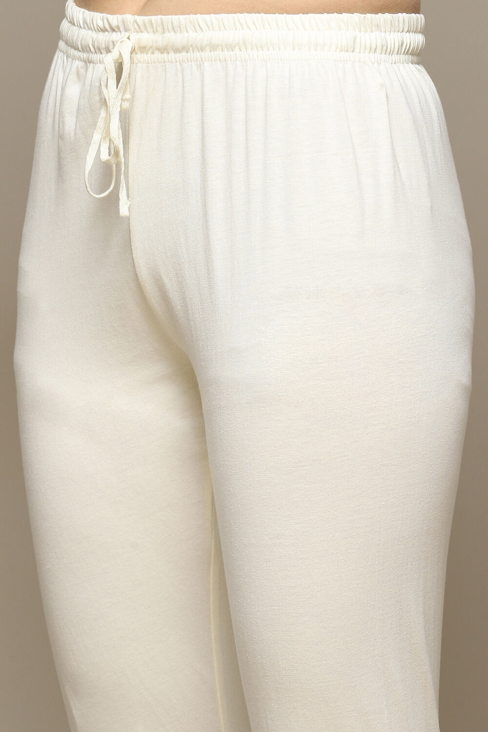 Off White Linen Anarkali Kurta Churidar Suit Set image number 2