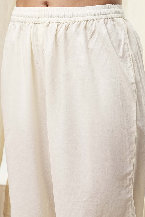 Off-White Cotton Embellished Anarkali Suit Set image number 2