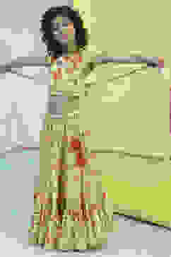 Lime Green Cotton Printed Lehenga Set image number 7