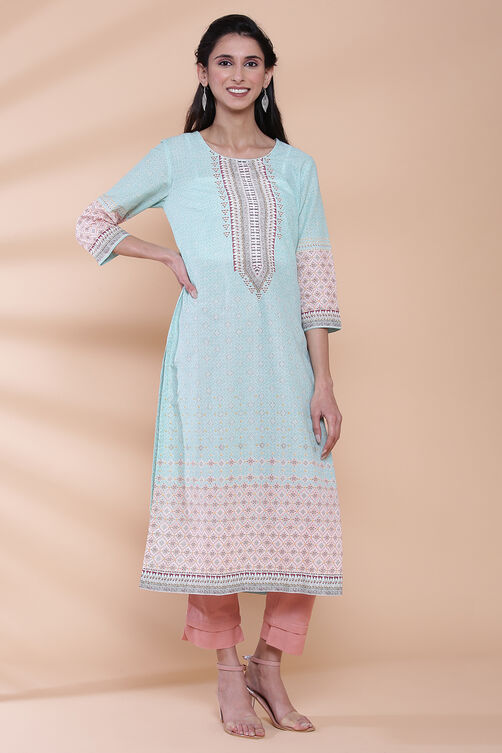 Pink Cotton Straight Printed Kurta image number 3
