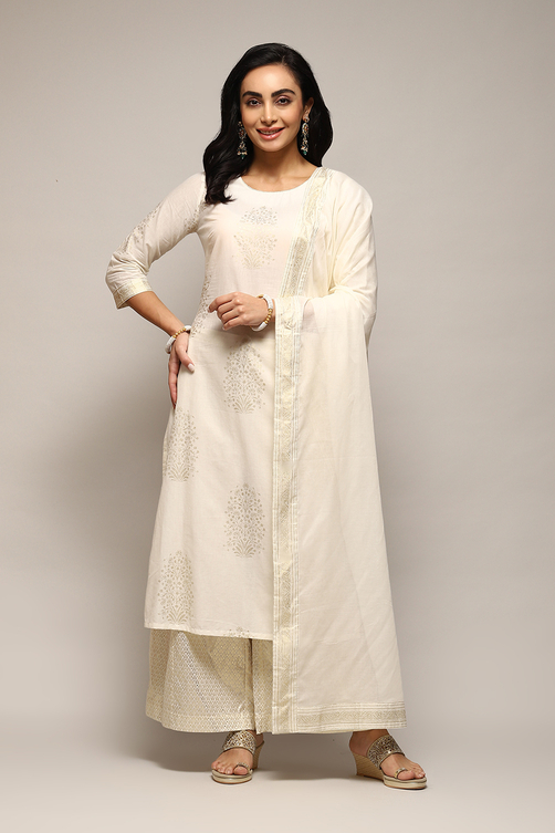 Navy Blue Cotton Straight Printed Kurta Capri Suit Set image number 7