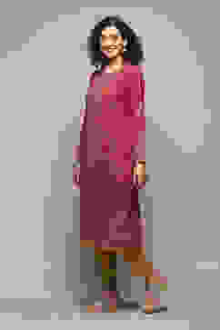 Berry Poly Cotton Straight Yarndyed Kurta image number 2