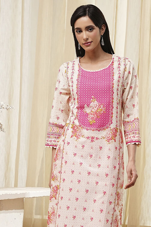 Pink Cotton Printed Straight Kurta image number 1