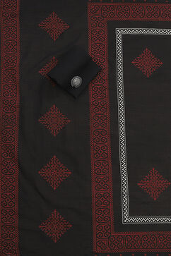 Cream-Black Flex Hand Block Print Unstitched Suit Set image number 3
