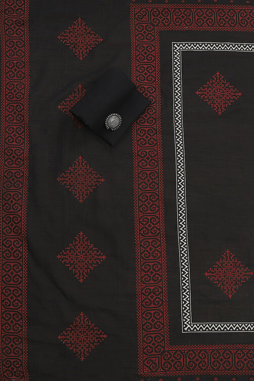 Off-White-Red Flex Hand Block Print Unstitched Suit Set image number 3