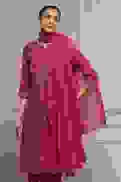 Pink Cotton Blend Printed Straight Suit Set image number 6