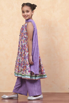 Lavender Pure Cotton Floral Printed Tiered Suit Set image number 3