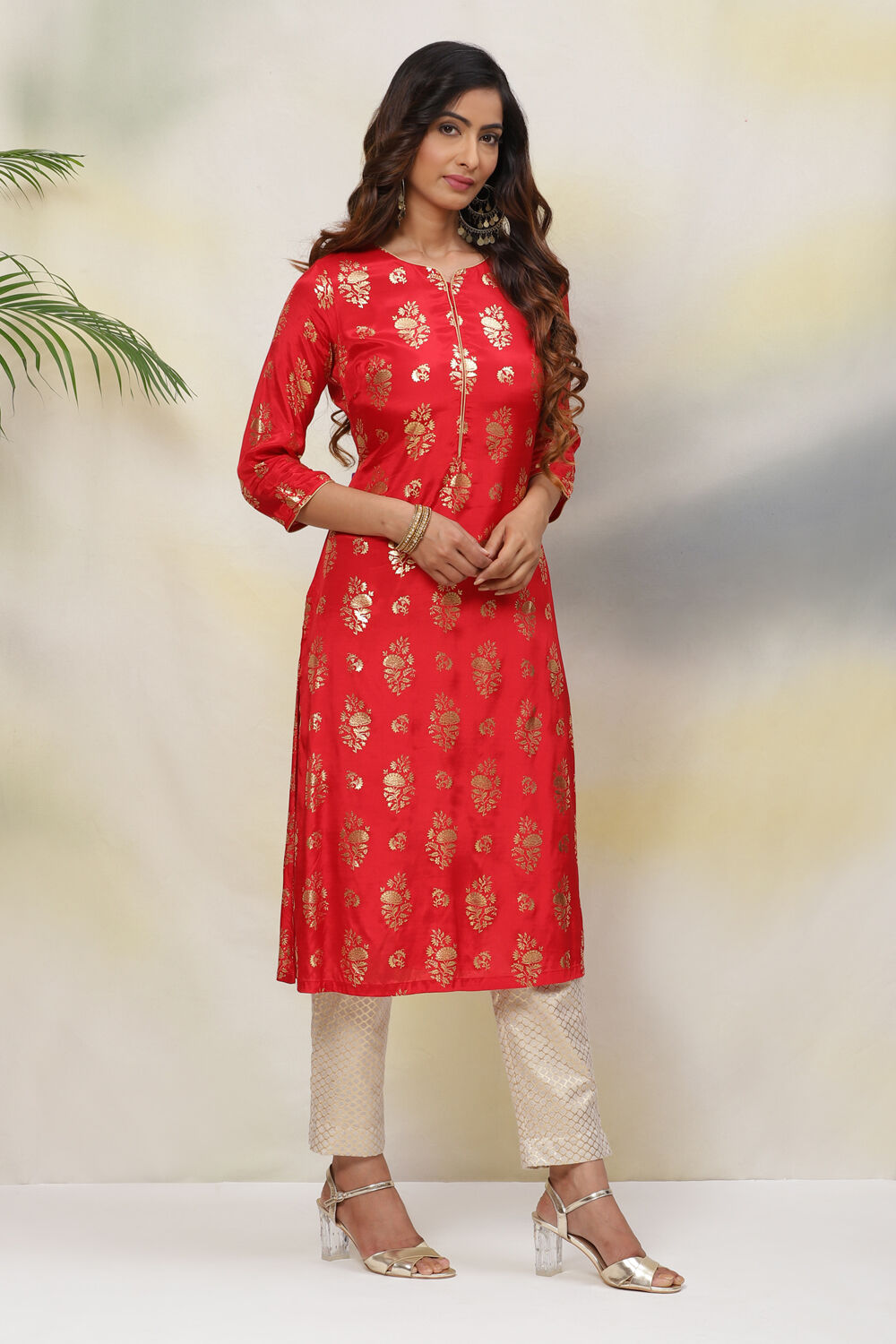 Red Straight Viscose Kurta image number 3
