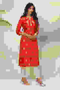 Red Straight Viscose Kurta image number 3