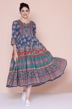 Navy Cotton Tiered Dress image number 2