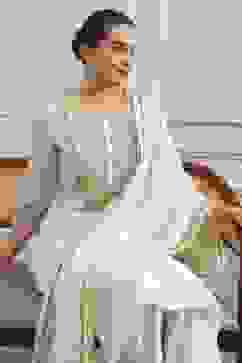 Off-White Embroidered Straight Suit Set image number 7