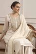 Off White Polyester Straight Dyed Suit Set image number 7
