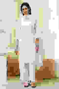 Off-White Cotton Schiffli Straight Suit Set image number 6