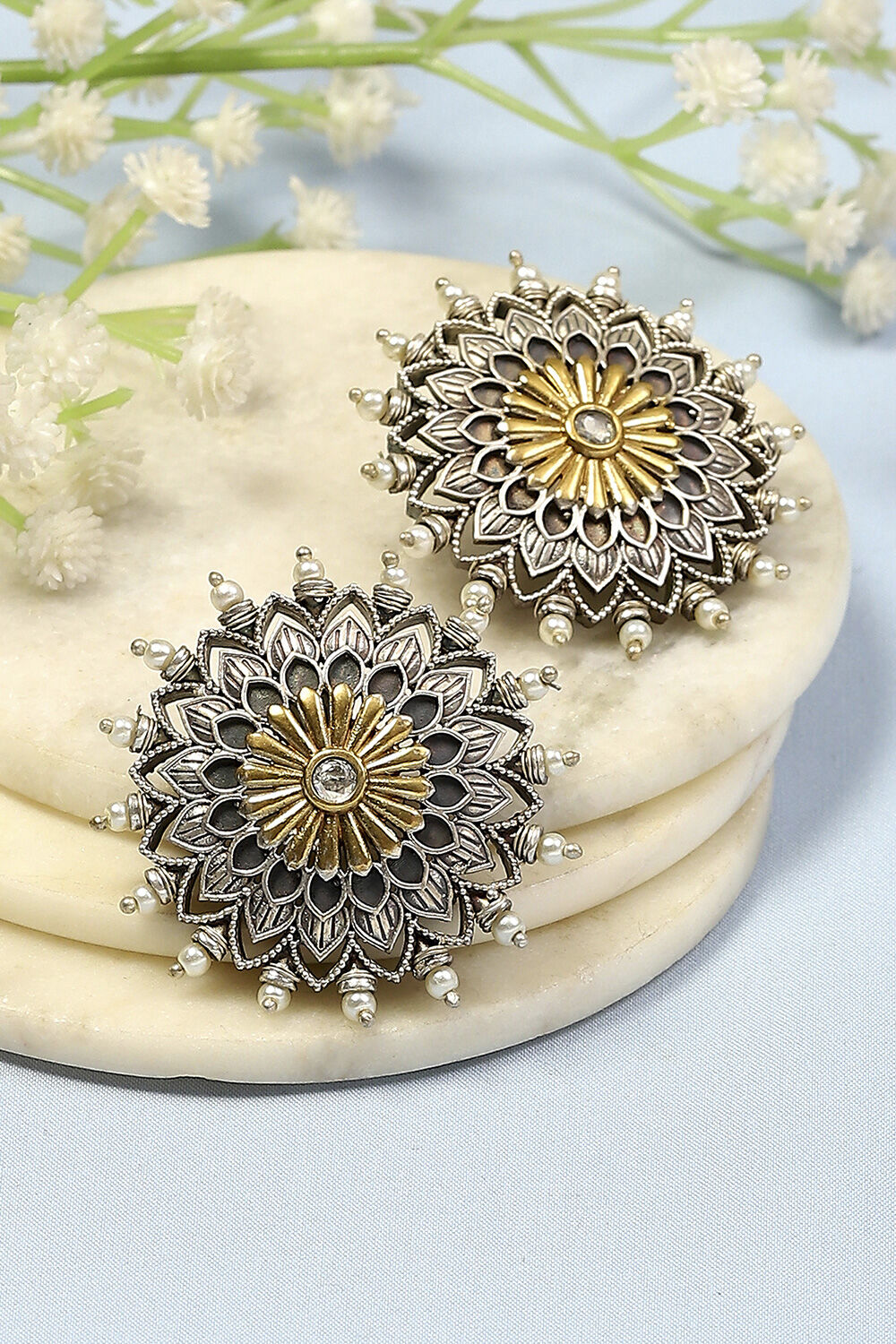 biba White Oxidised Circular StudsWhite Oxidised Circular Studs-picture-305