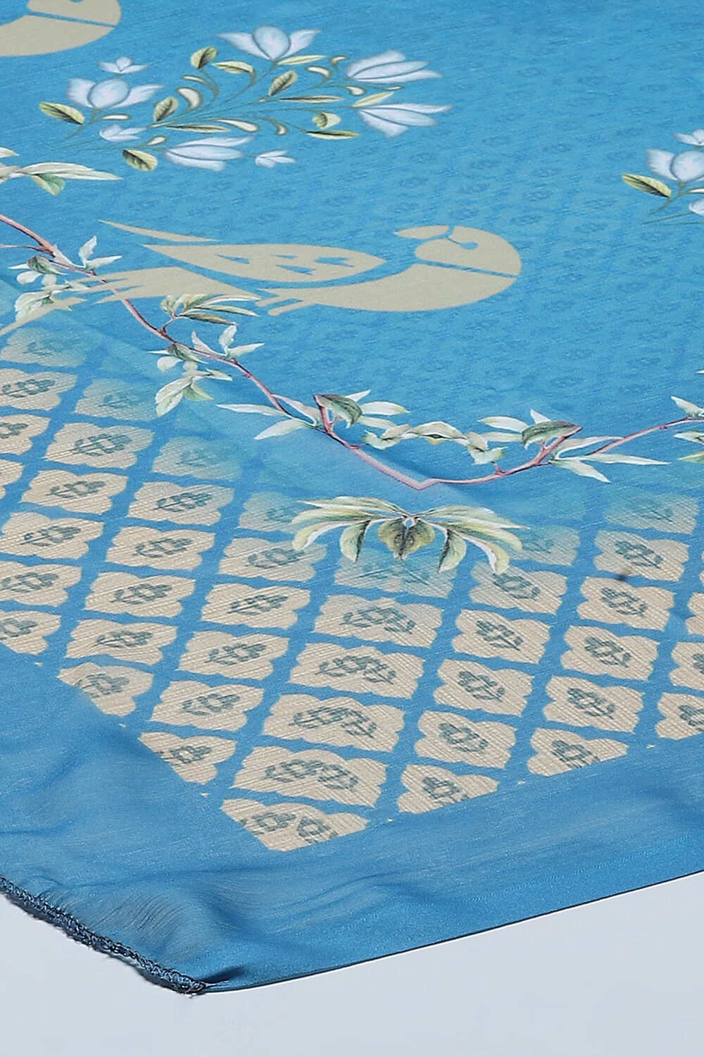 Blue Cotton Screen Print Unstitched Suit Set image number 4