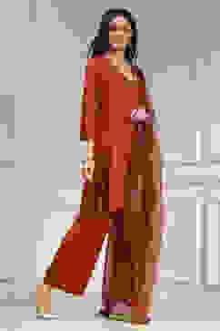 Burnt Orange Solid Relaxed Straight Suit Set image number 5