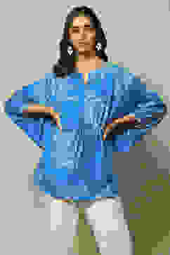 Blue LIVA Straight Printed Top image number 1