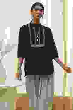 Black Cotton Yarn-Dyed Short Straight Kurta image number 5