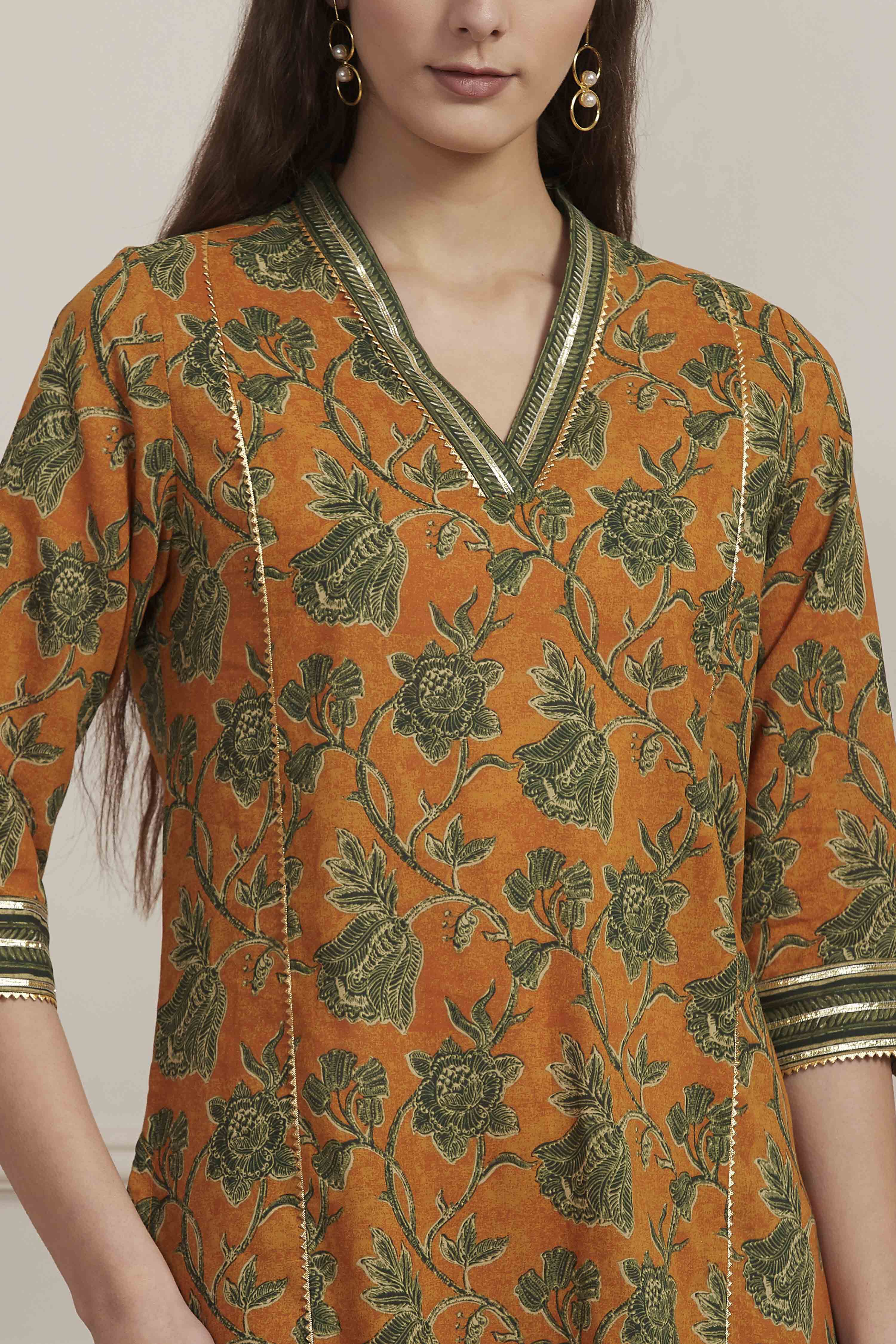 Mustard Yellow Cotton Printed Kurta Set image number 1