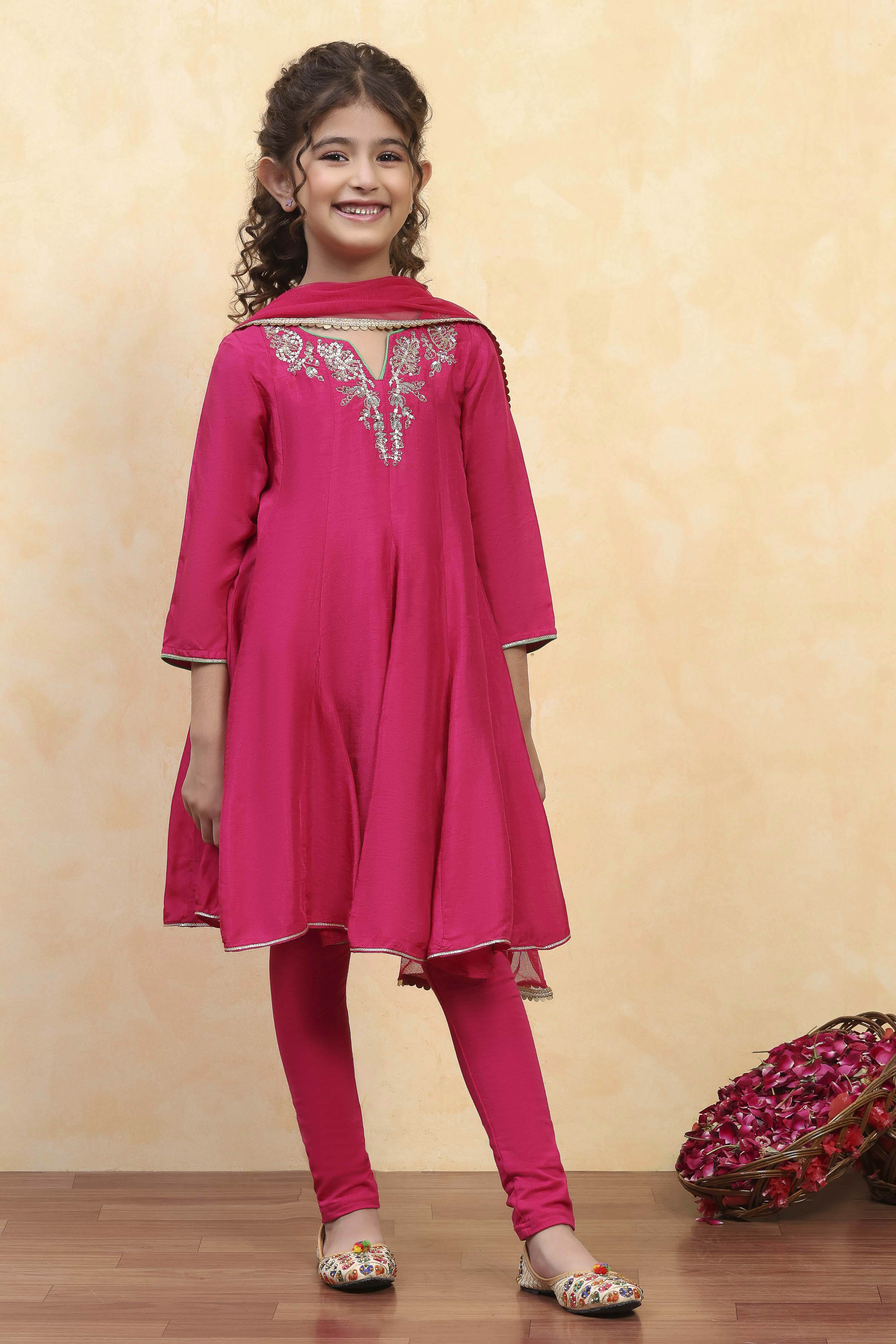 Pink Viscose Solid Kalidar Suit Set image number 5