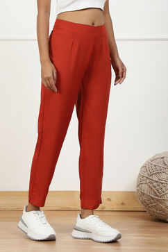 Rust Solid Mid-Rise Regular Pants image number 3