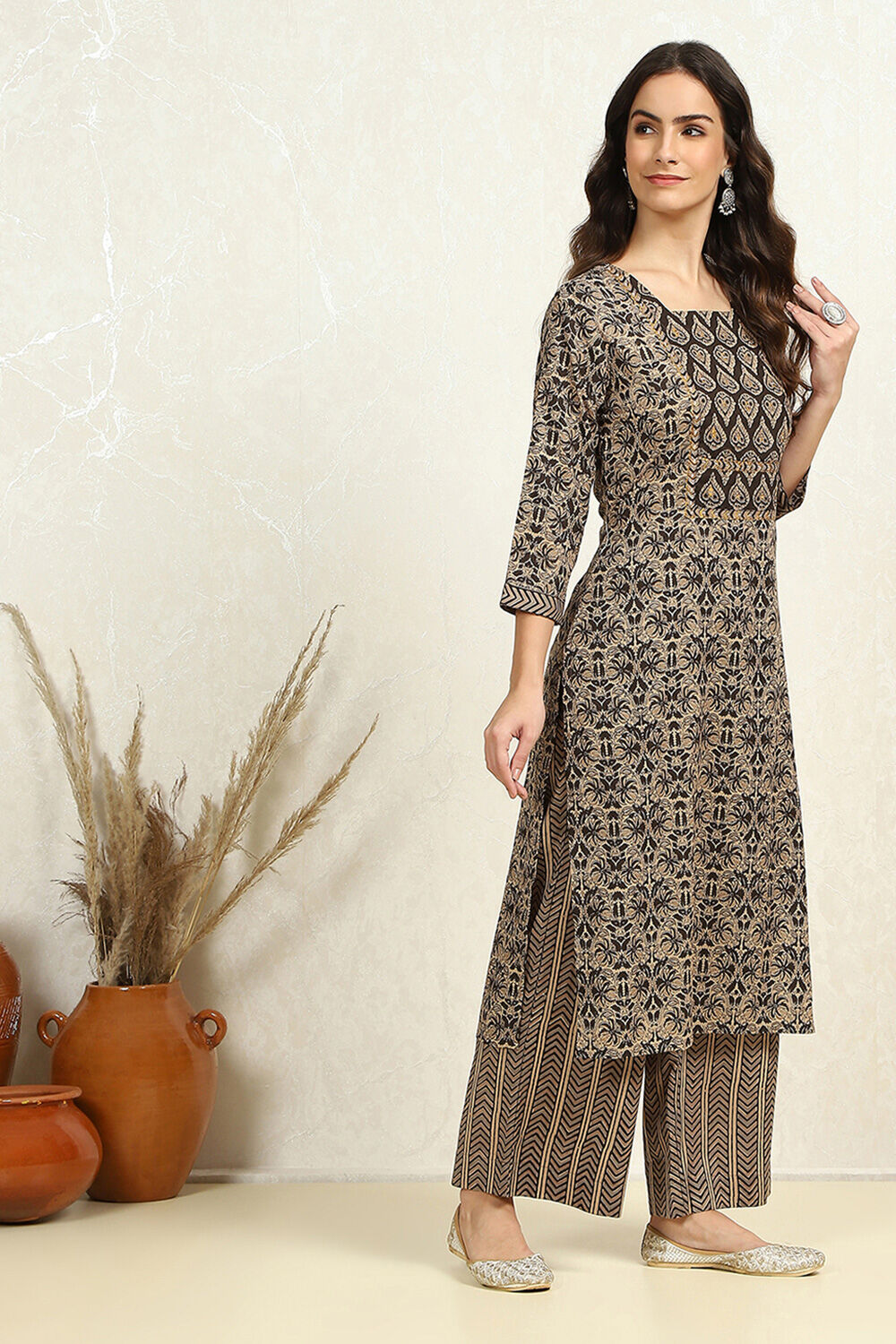 Brown and Pink Cotton Printed Unstitched Suit Set image number 6