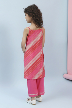 Pink Printed Straight Kurta Pant Set image number 3
