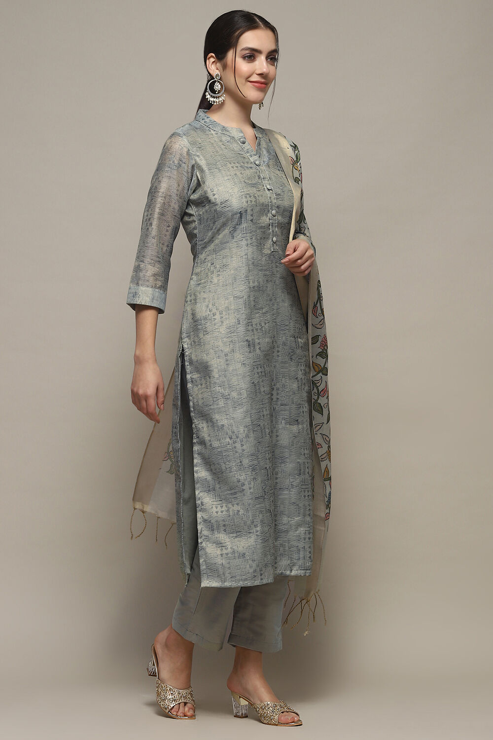 Earthy Blue Tissue Unstitched Suit set image number 7