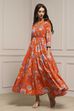 Orange Cotton Floral Tiered Dress