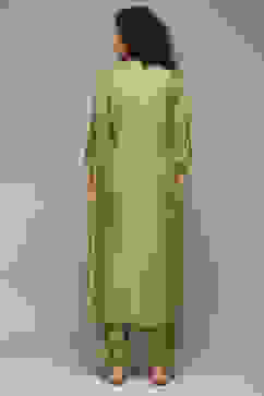 Sap Green Embroidered Straight Kurta Set image number 4