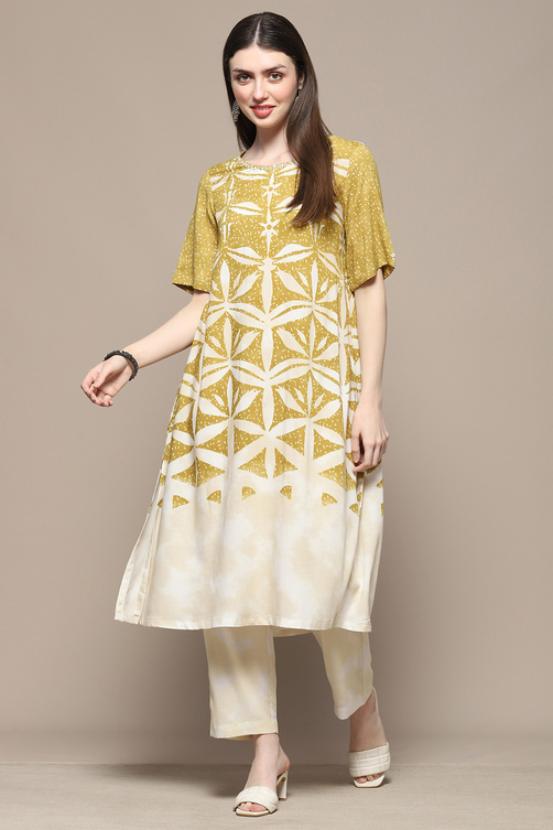 Rayon Kurta Biba Skirt And Kurta Set Buy Ochre Rayon Straight
