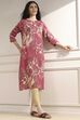 Onion Pink Cotton Printed Straight Kurta image number 0