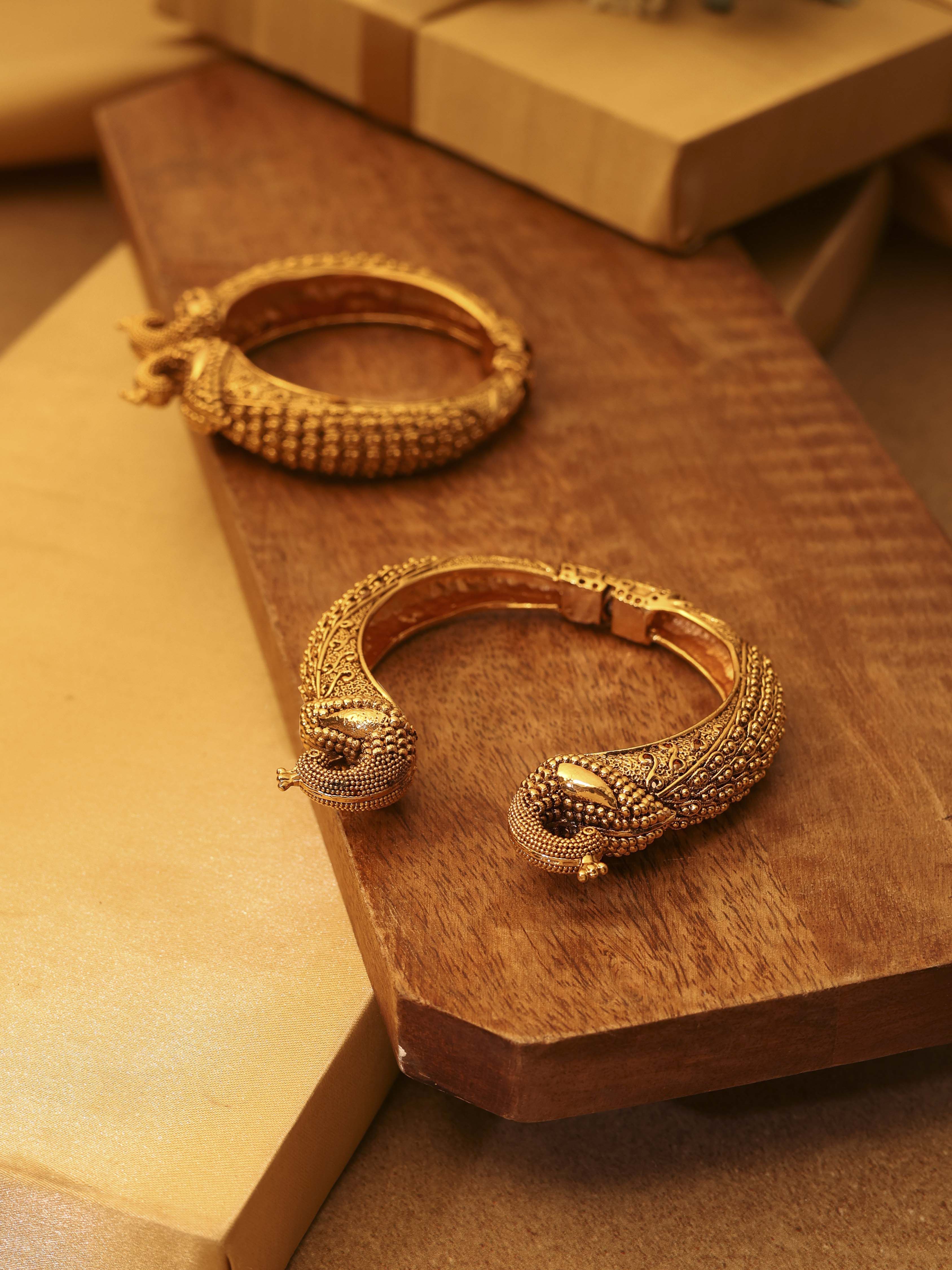 Gold Plated Brass Textured Bangles image number 2