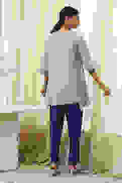 Dull Blue Modal Blend Asymmetric Short Kurta image number 3