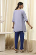 Dull Blue Modal Blend Asymmetric Short Kurta image number 3