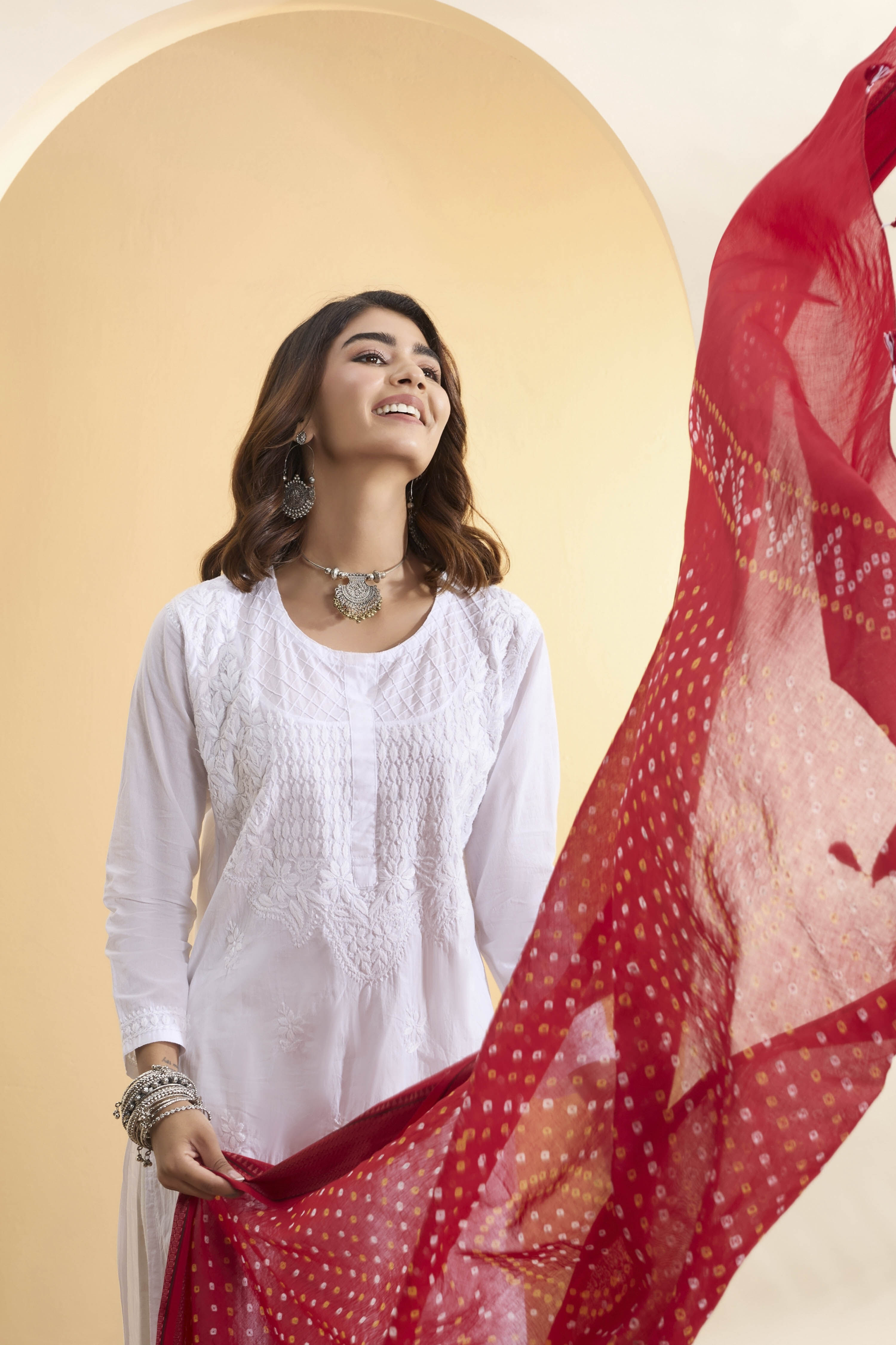 Red Cotton Bandhani Printed Dupatta image number 1