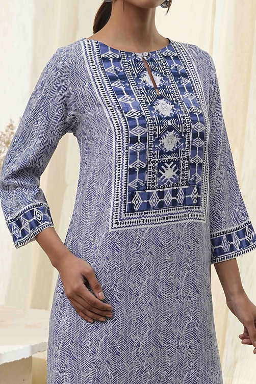 Beige Printed Straight Kurta image number 1