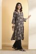Black Poly Viscose Floral Straight Kurta image number 4